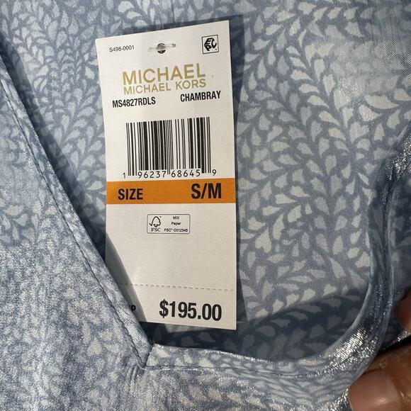 New Michael Kors V-Neck Midi Kaftan Chambray Dress Size S/M MISSING Chain Belt - Picture 14 of 16